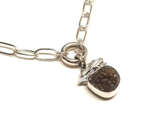 Judy Larson's Combine Druzy With Straw and Water Cast Components - , Wire Jewelry Design, Filing, Finishing, Butane Torch, Soldering, Solder, Design, The bezel was then sanded back a bit to make it appear smoother
